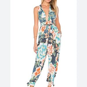 Mara Hoffman Arcadia Wrap Jumpsuit Indigo Floral Wide Leg Romper XS S